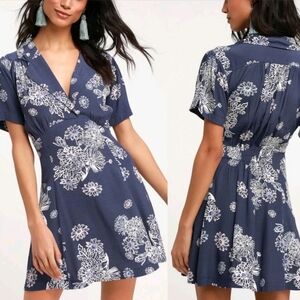 Free People Hawaiian Floral Navy Wrap Dress